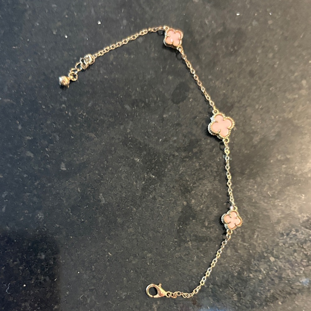 Delicate Pink Clover Chain Bracelet